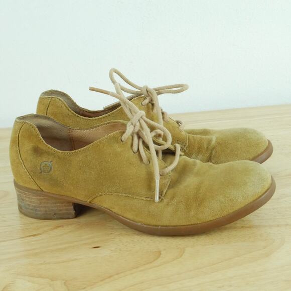Born 7 1/2 Oxford Heels Tan Suede Lace Up Mott Preppy Academia Cosplay Shoes - Picture 1 of 10
